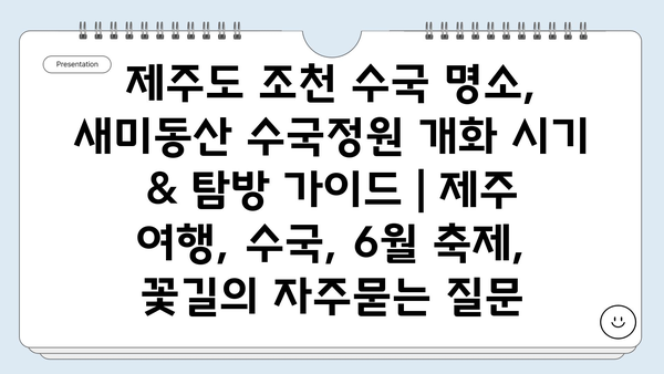 제주도 조천 수국 명소, 새미동산 수국정원 개화 시기 & 탐방 가이드 | 제주 여행, 수국, 6월 축제, 꽃길