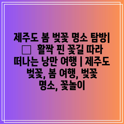 제주도 봄 벚꽃 명소 탐방| 🌸  활짝 핀 꽃길 따라 떠나는 낭만 여행 | 제주도 벚꽃, 봄 여행, 벚꽃 명소, 꽃놀이