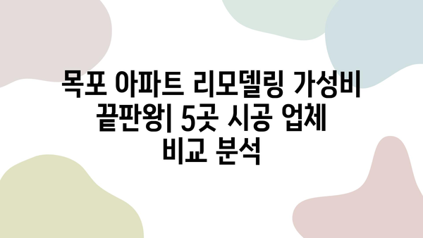 목포 아파트 리모델링 가성비 끝판왕| 최고의 시공 업체 5곳 비교분석 | 목포 인테리어, 아파트 리모델링, 가성비, 시공 업체, 비교 분석