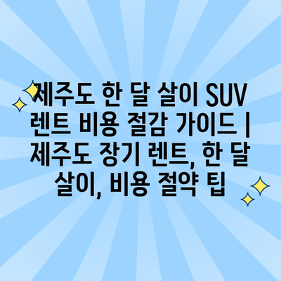 제주도 한 달 살이 SUV 렌트 비용 절감 가이드 | 제주도 장기 렌트, 한 달 살이, 비용 절약 팁